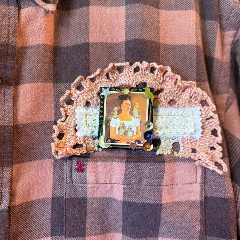 Upcycled Izod Plaid Flannel Bleached Tunic | OOAK | size Large - Picture 5 of 9